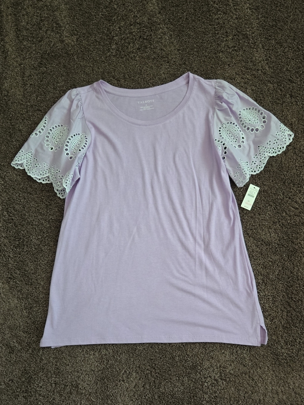 NEW Talbots Lavendar Purple Eyelet Puff Sleeve Top M